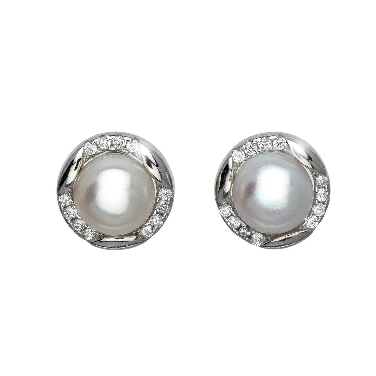 Sterling Silver & Cubic Zirconia Round Stud Earrings with Pearl sold by Zulily