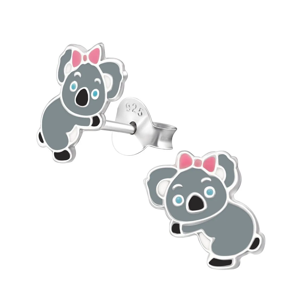 Sterling Silver Grey Panda with Pink Bow Stud Earrings sold by Zulily