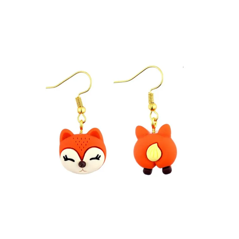Goldtone & Orange Asymmetrical Fox and Tail Drop Earrings sold by Zulily