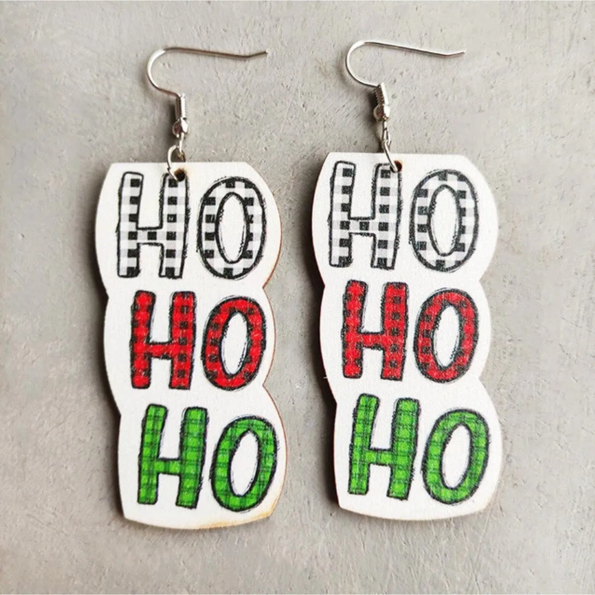 White, Green & Red Ho Ho Ho Earrings sold by Zulily
