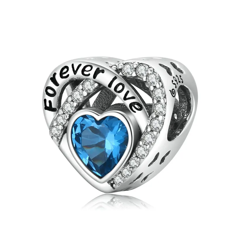 Blue Cubic Zirconia & Sterling Silver 'Forever Love' Charm sold by Zulily