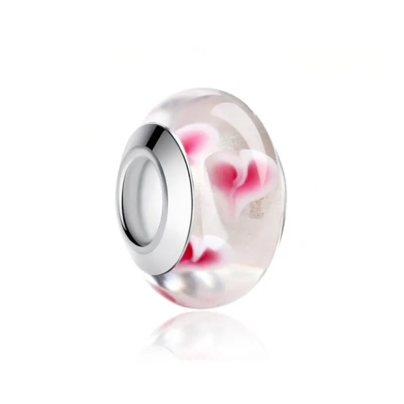 Sterling Silver White Pink Hearts Glass Bead Charm sold by Zulily