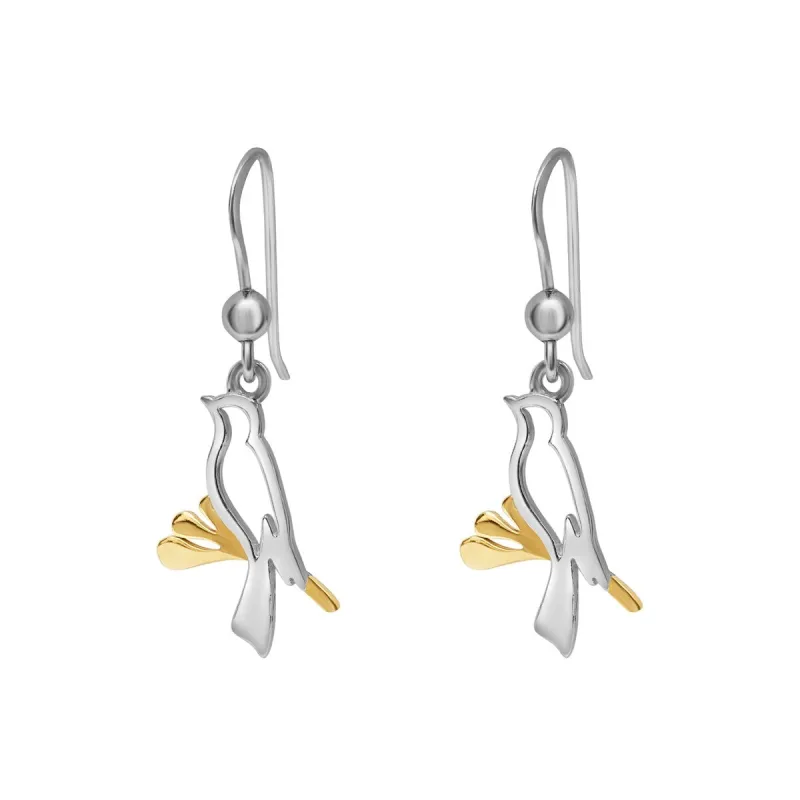 Sterling Silver Goldtone Bird On Branch Open Drop Earrings sold by Zulily
