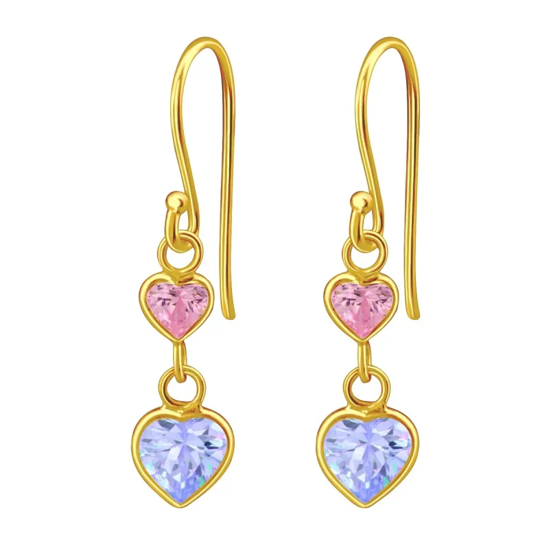 Pink Cubic Zirconia & Sterling Silver 18k Gold-Plated Dual Heart Drop Earrings sold by Zulily