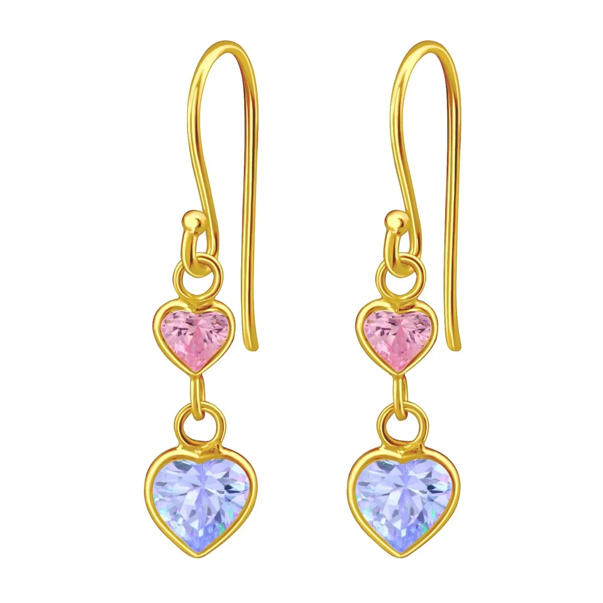 Pink Cubic Zirconia & Sterling Silver 18k Gold-Plated Dual Heart Drop Earrings sold by Zulily