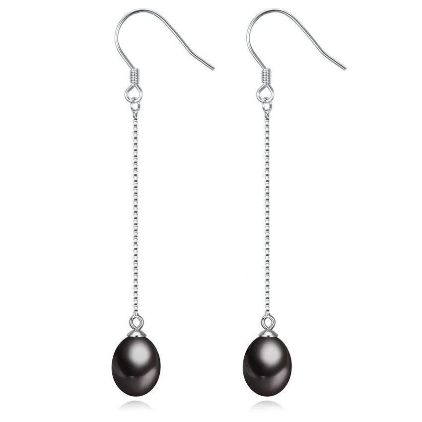 Sterling Silver Threader Black Freshwater Pearl Earrings sold by Zulily
