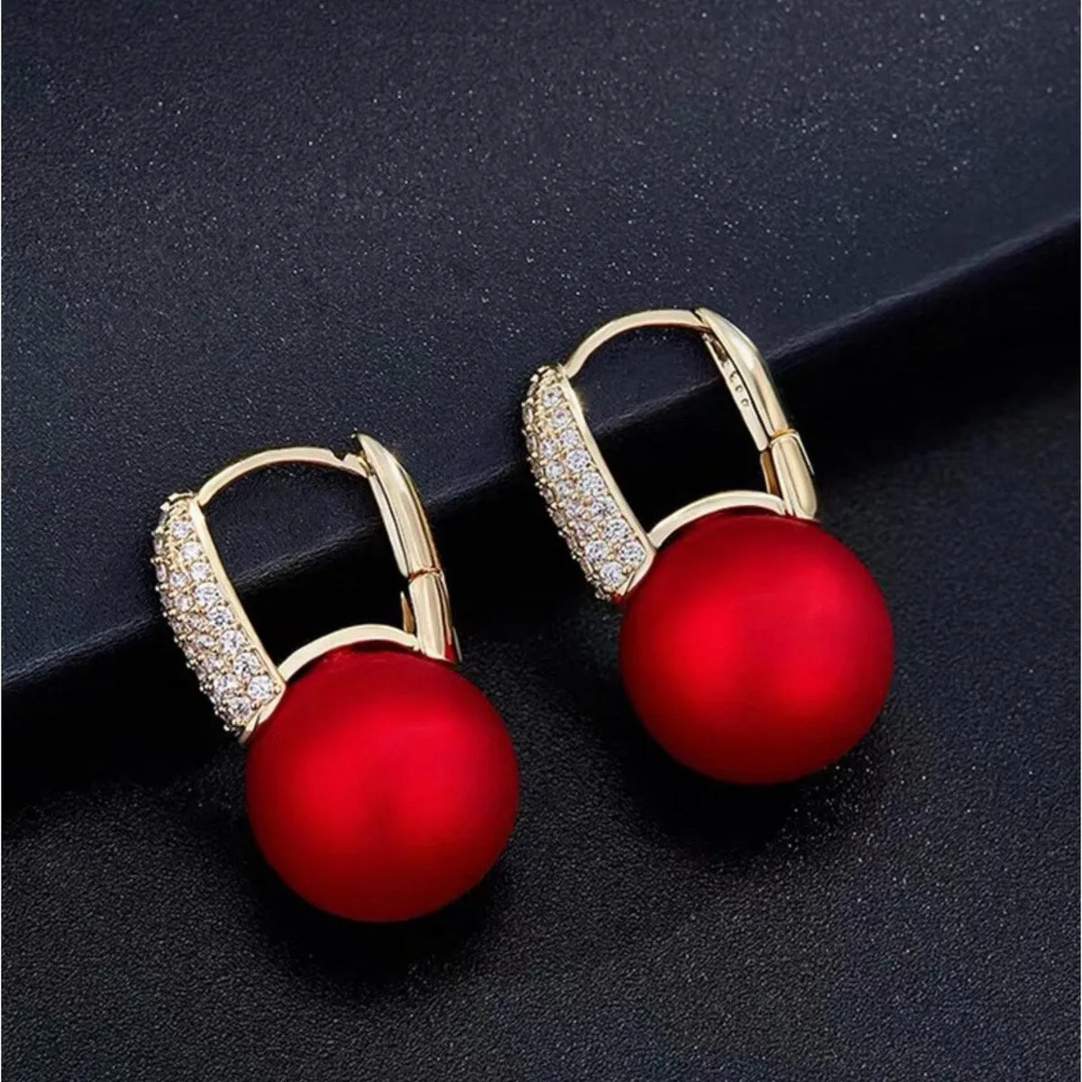 Goldtone Crystal & Red Ball Drop Earrings sold by Zulily