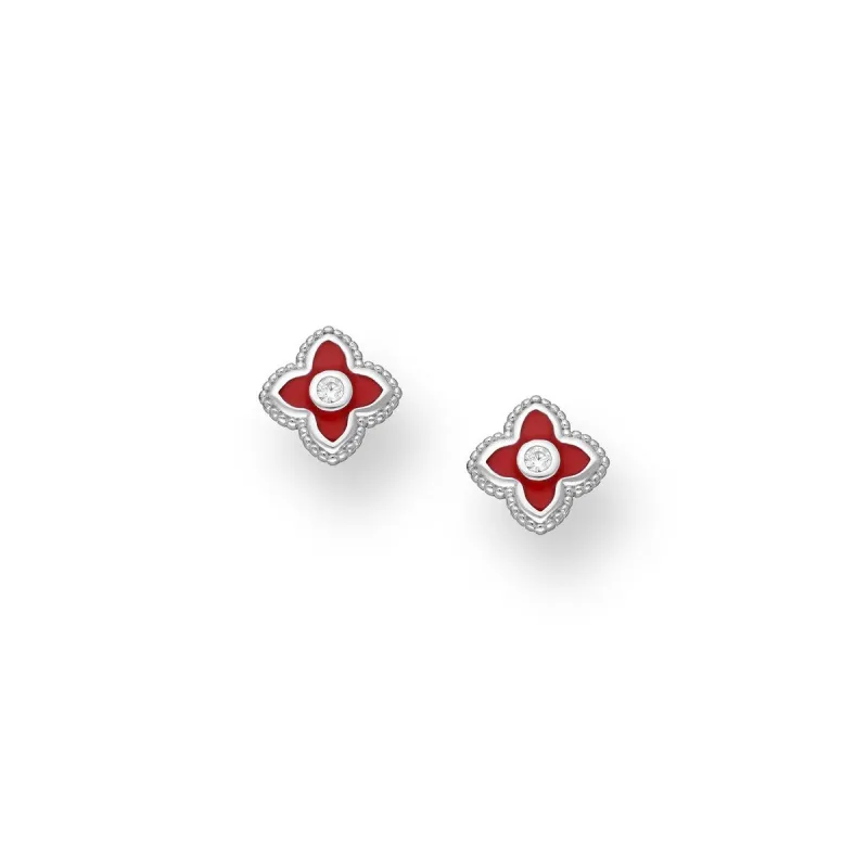 Red Enamel Flower Drop Earrings - Ag Sterling sold by Zulily