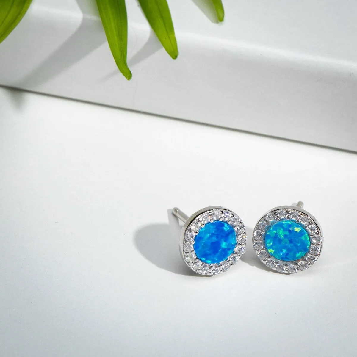 Sterling Silver & Cubic Zirconia Stud Earrings with Lab-Created Blue Opal sold by Zulily
