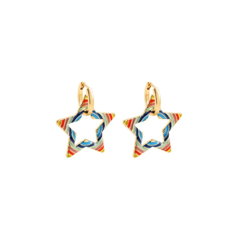 Goldtone Multi Coloured Open Star Hooped Earrings sold by Zulily
