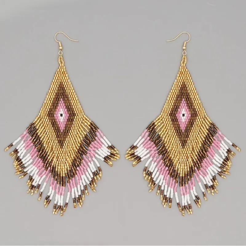 Gold Pink Tassel Miyuki Seed Bead Earrings sold by Zulily