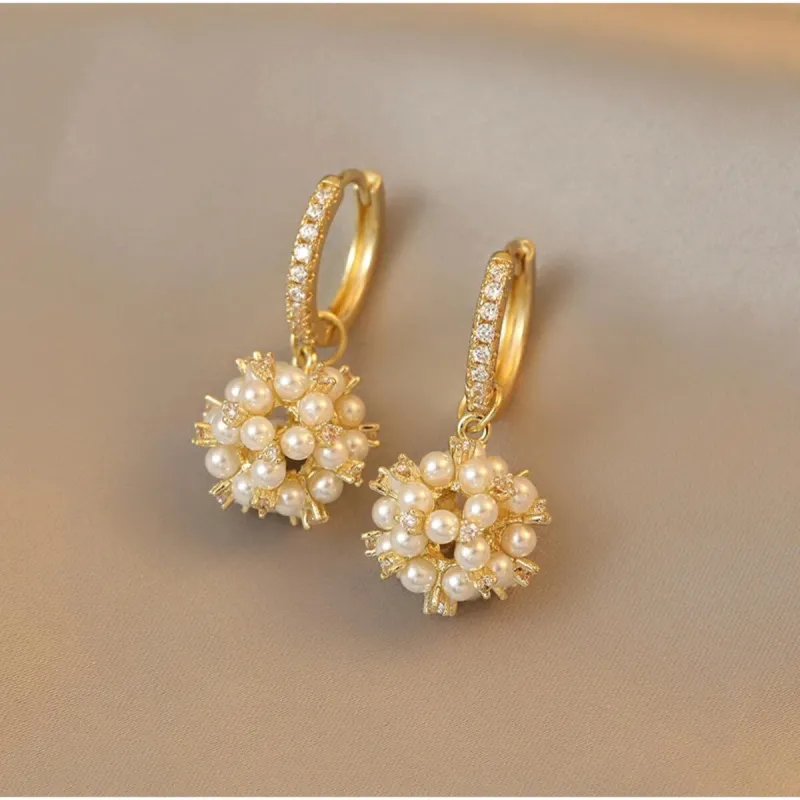 Goldtone & Cz Pave Huggie Hoop Earrings With Faux Pearl Cluster Charm sold by Zulily