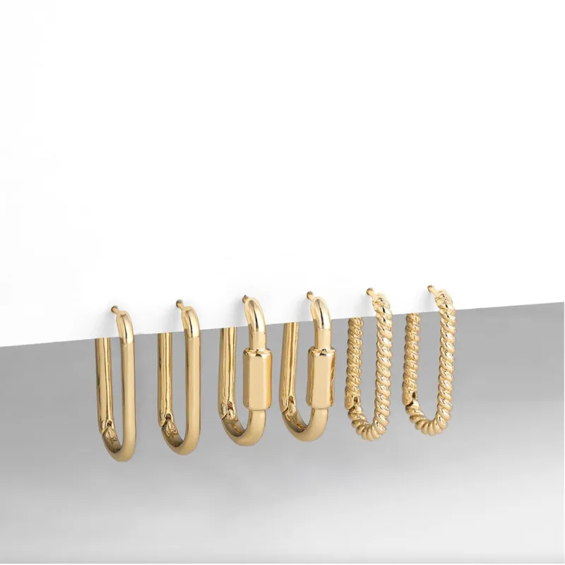 Goldtone Minimalist Set Of 3 Squared Hoop Earrings sold by Zulily