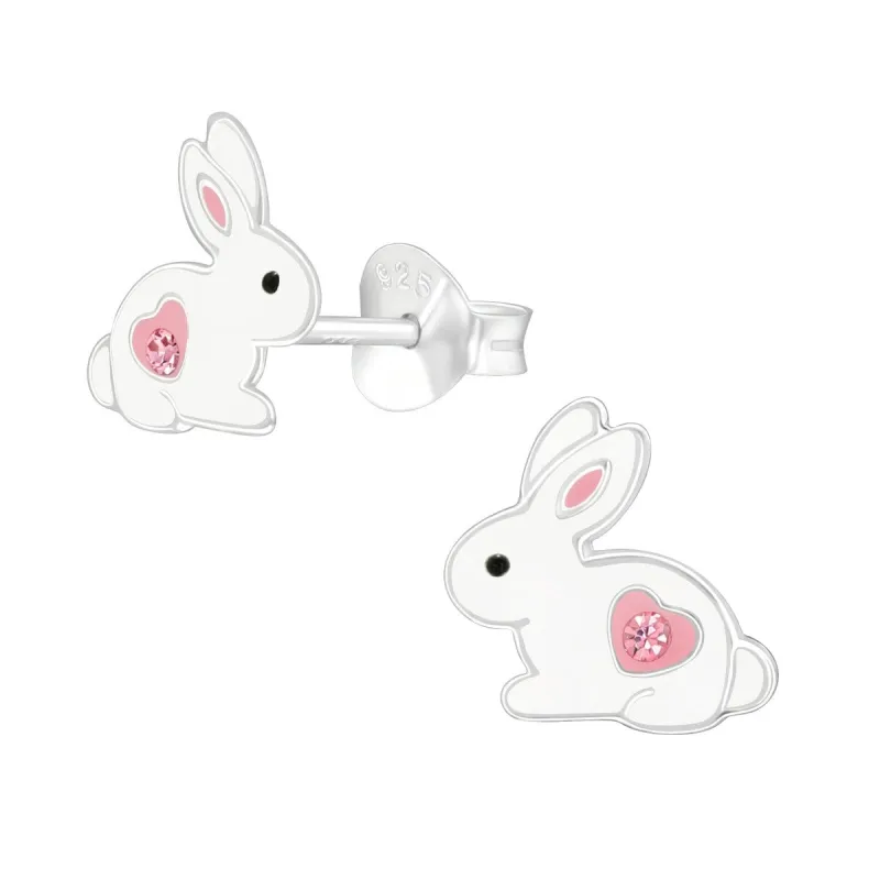 White Pink Bunny Rabbit Sterling Silver Stud Earrings sold by Zulily