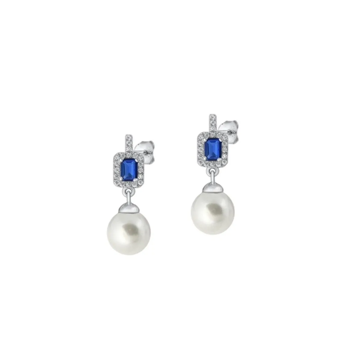Sterling Silver & Blue Cubic Zirconia Drop Earrings with Pearl sold by Zulily