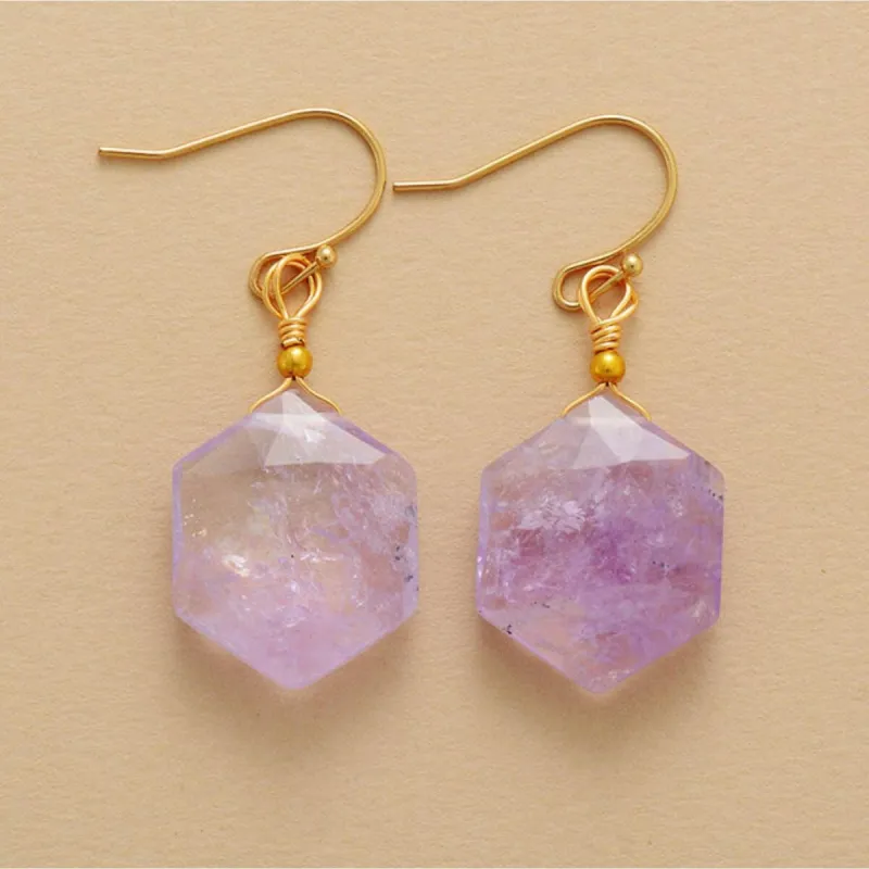 Amethyst & Goldtone Hexagon Drop Earrings sold by Zulily