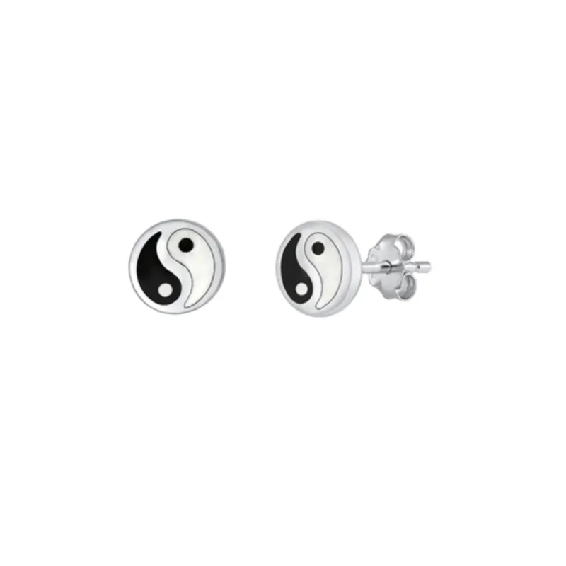 Black & Sterling Silver Yin Yang Stud Earrings sold by Zulily