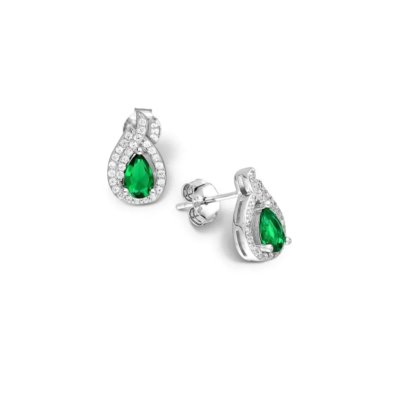 Sterling Silver Emerald Cubic Zirconia Pave Teardrop Earrings sold by Zulily