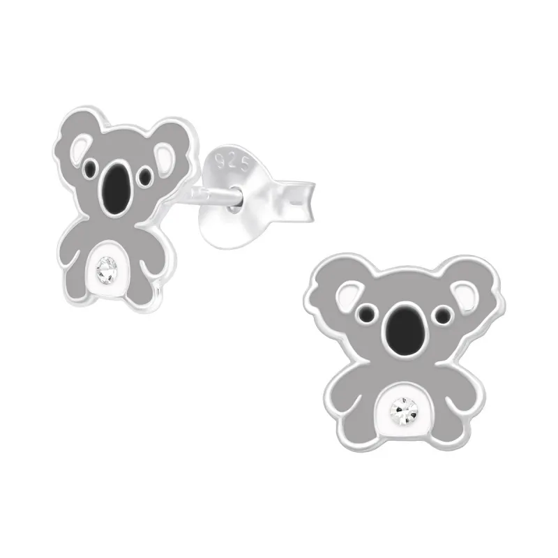 Sterling Silver Grey Panda Stud Earrings with Cubic Zirconia sold by Zulily