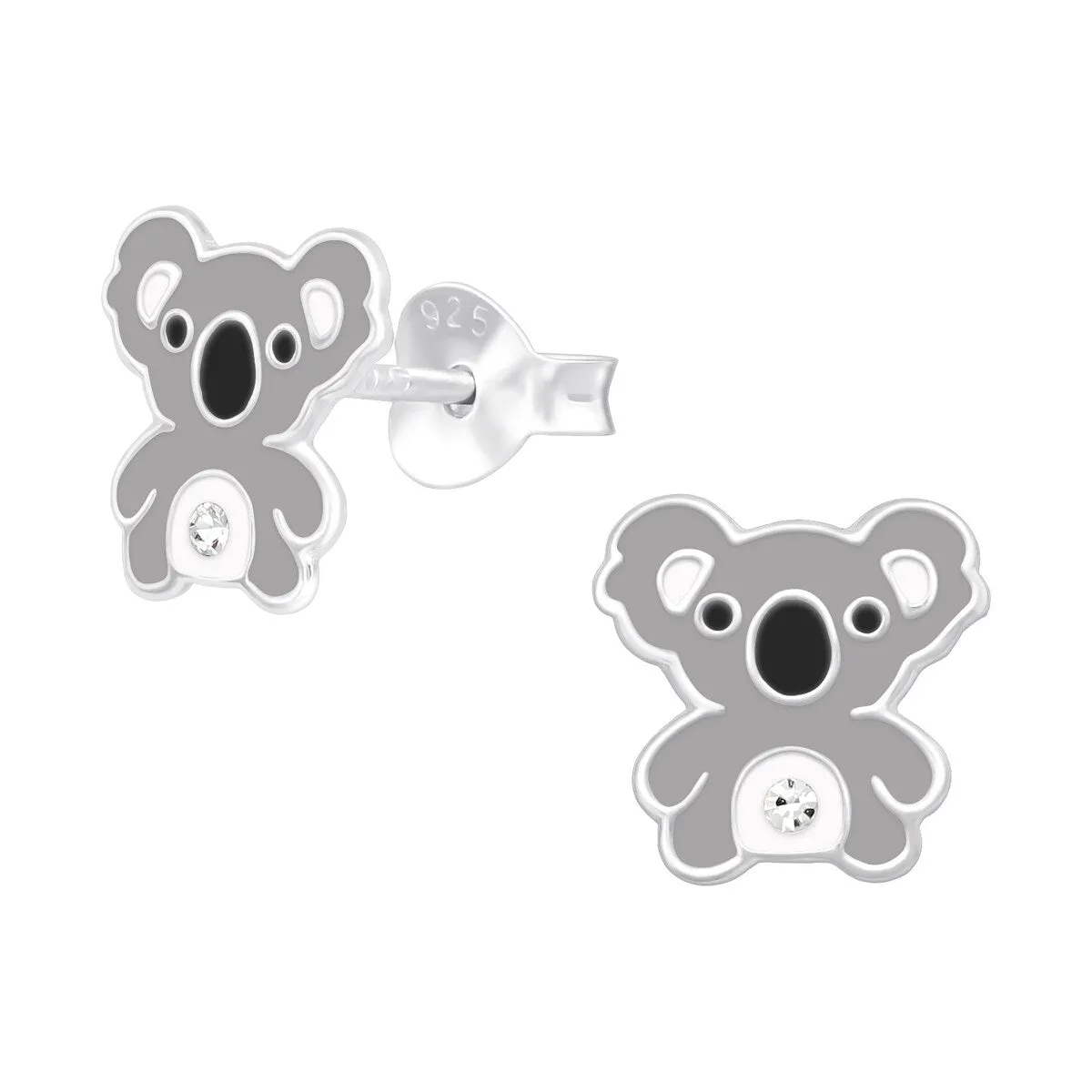 Sterling Silver Grey Panda Stud Earrings with Cubic Zirconia sold by Zulily
