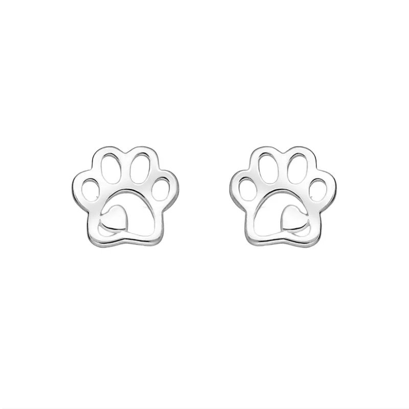 Sterling Silver Paw Print And Heart Open Stud Earrings sold by Zulily