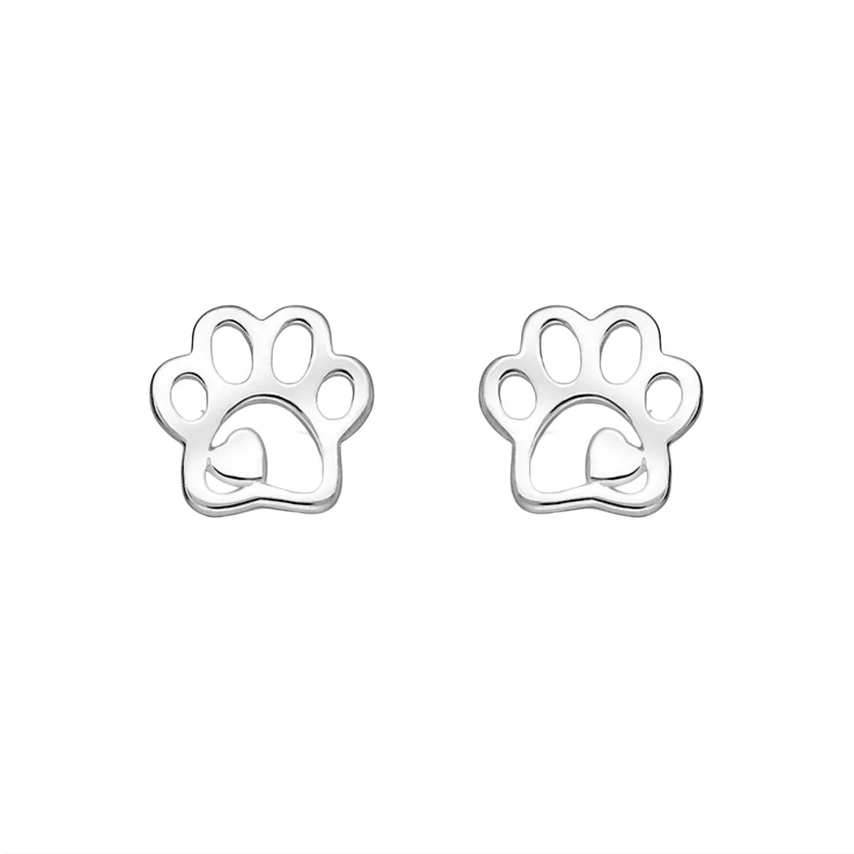 Sterling Silver Paw Print And Heart Open Stud Earrings sold by Zulily