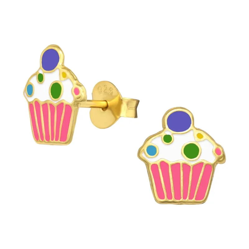 Sterling Silver 18k Gold-Plated Multi-colored CupcakeStud Earrings sold by Zulily