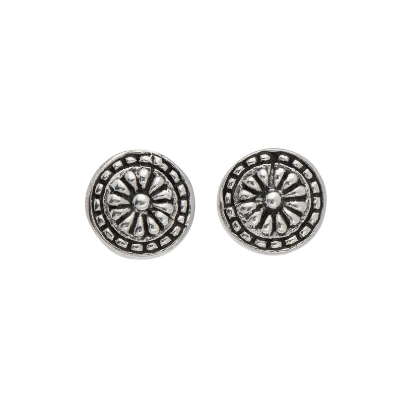 Sterling Silver Oxidized Round Aztec Stud Earrings sold by Zulily