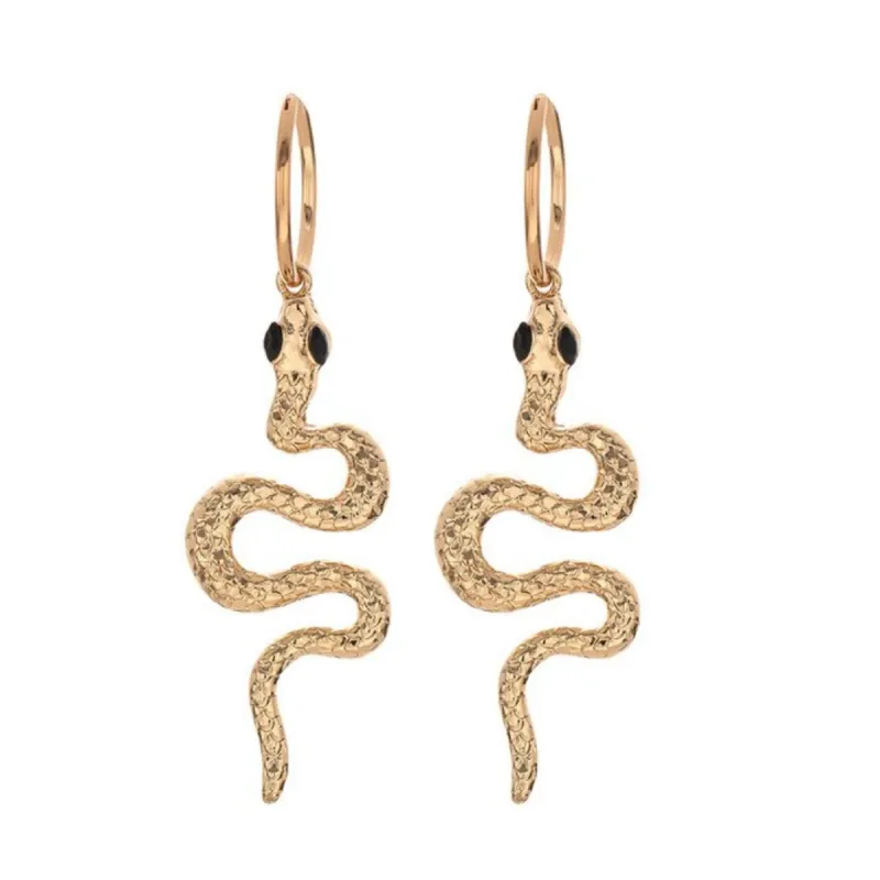 Goldtone Snake Hooped Drop Earrings sold by Zulily