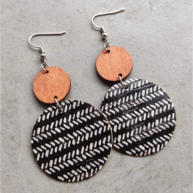 Wooden & Black And White Circular Drop Earrings sold by Zulily