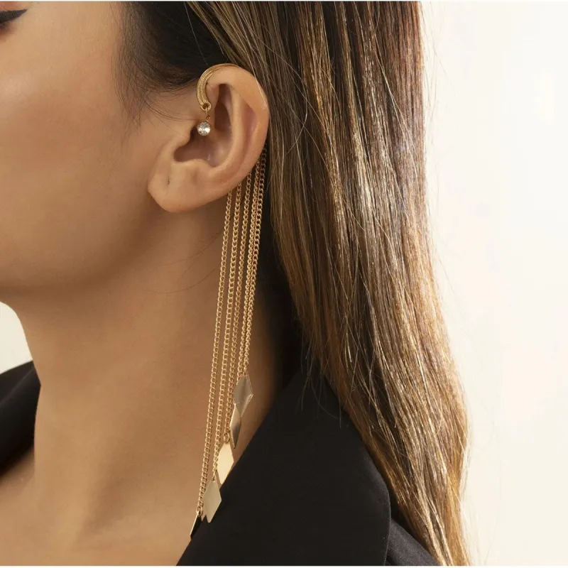 Crystal & Goldtone Rhombus Chain Ear Cuff sold by Zulily
