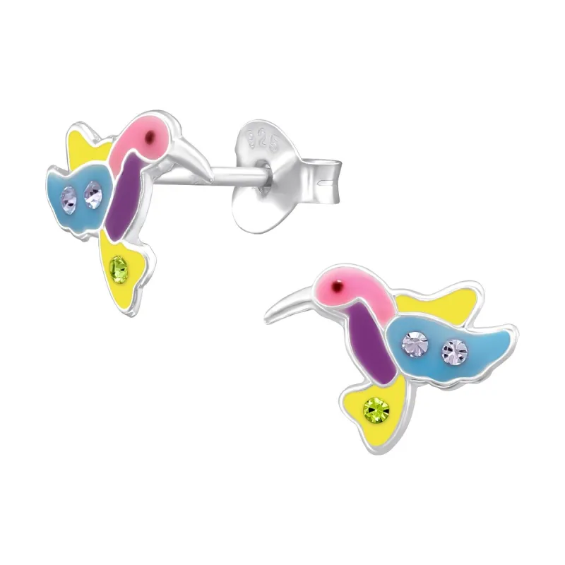 Sterling Silver Multi-Colored Humming Bird Stud Earrings with Cubic Zirconia sold by Zulily