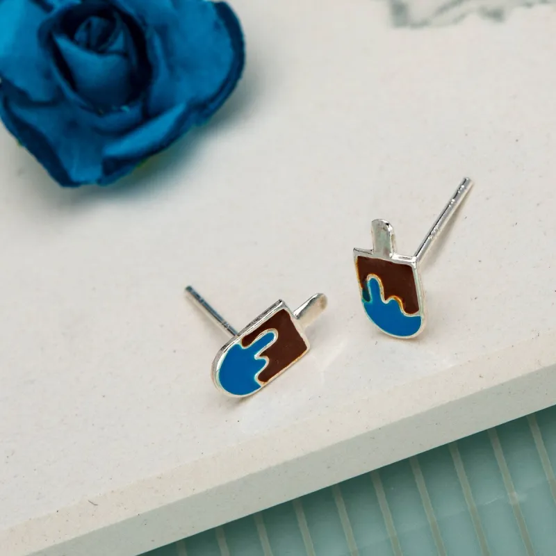Sterling Silver Brown Blue Popsicle Stud Earrings sold by Zulily