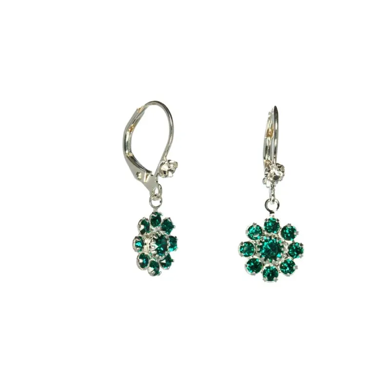 Silvertone Flower Drop Earrings with Green Swarovski Crystal sold by Zulily