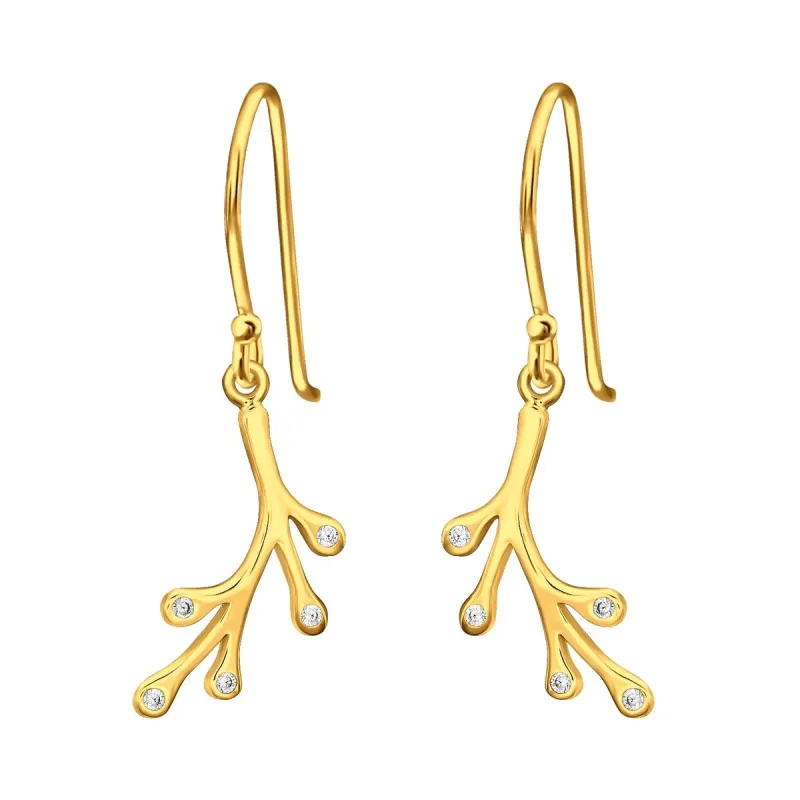 Cubic Zirconia & Sterling Silver 18k Gold-Plated Branch Drop Earrings sold by Zulily