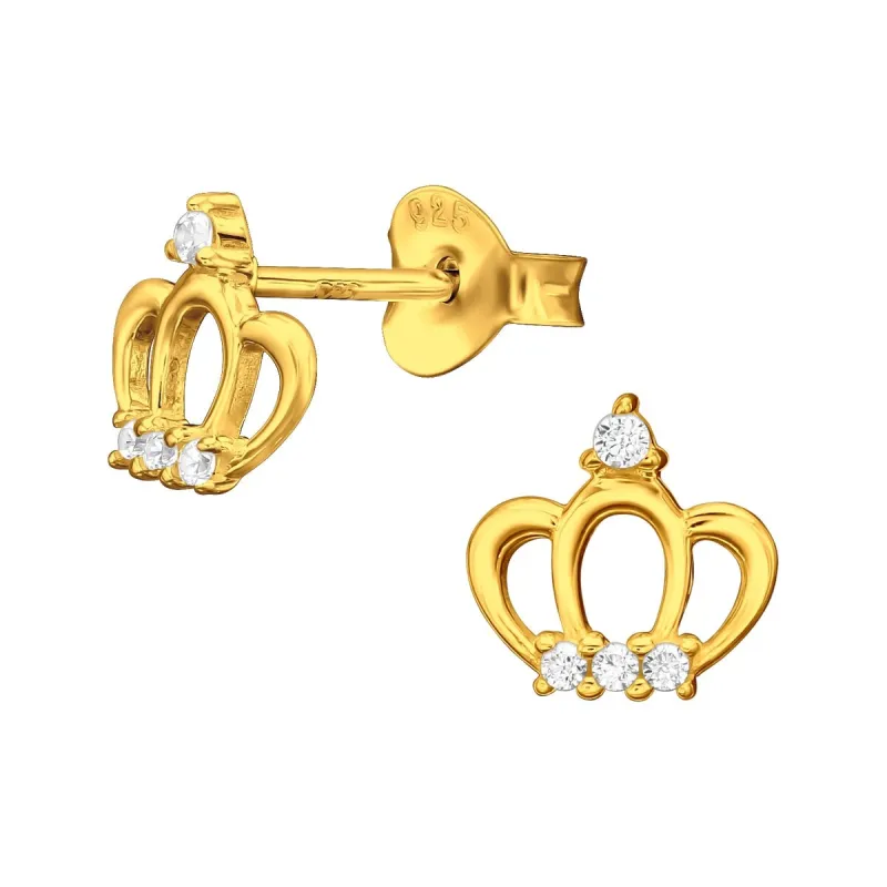 Sterling Silver 18k Gold-Plated Crown stud Earrings with Cubic Zirconia sold by Zulily