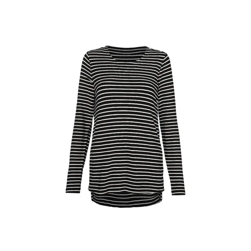 cabi Black and White Stripe Side Snap Tee sold by Zulily