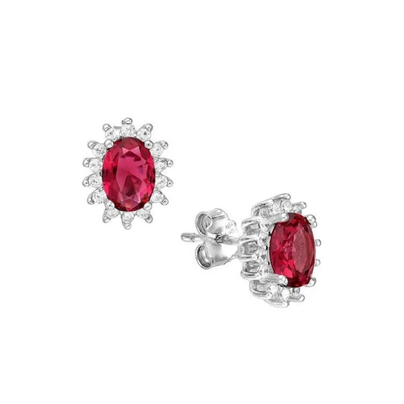 CZ Simulated Ruby Oval Halo Stud Earrings - 925 Sterling Silver - Ag Sterling sold by Zulily