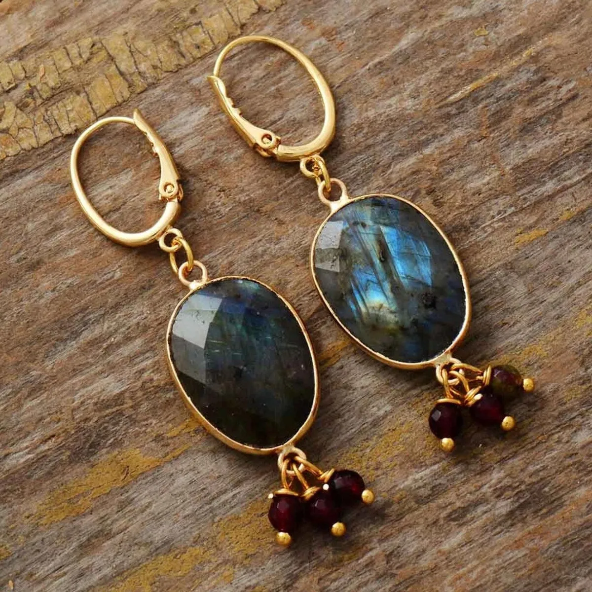 Labradorite & Goldtone Oval Cluster Leverback Drop Earrings sold by Zulily
