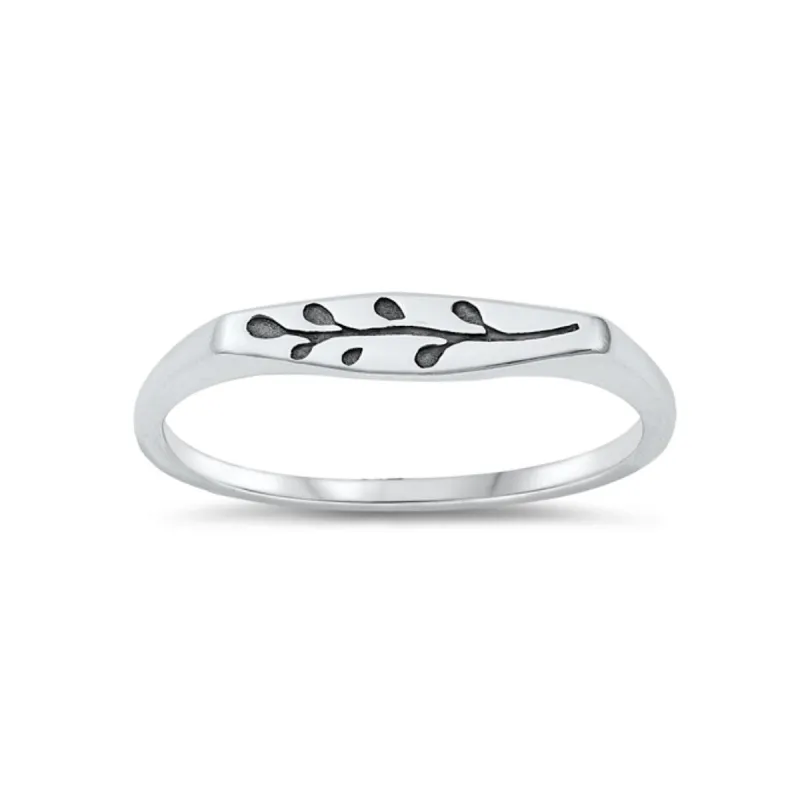 Sterling Silver Oxidized Dainty Leaf Signet Ring sold by Zulily