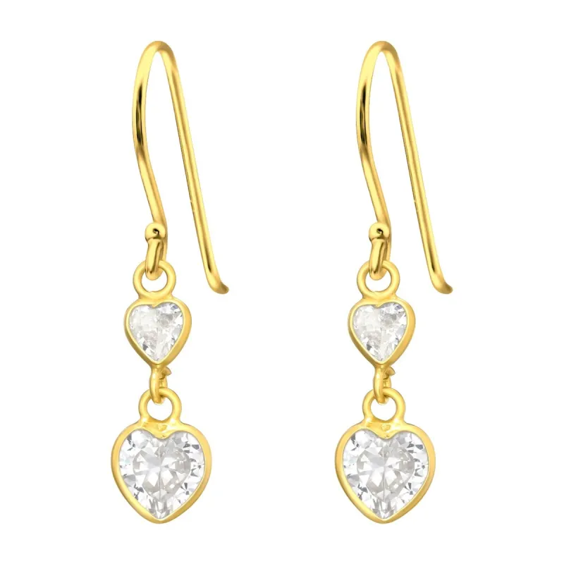 Goldtone Plated Sterling Silver Cubic Zirconia Dual Heart Drop Earrings sold by Zulily