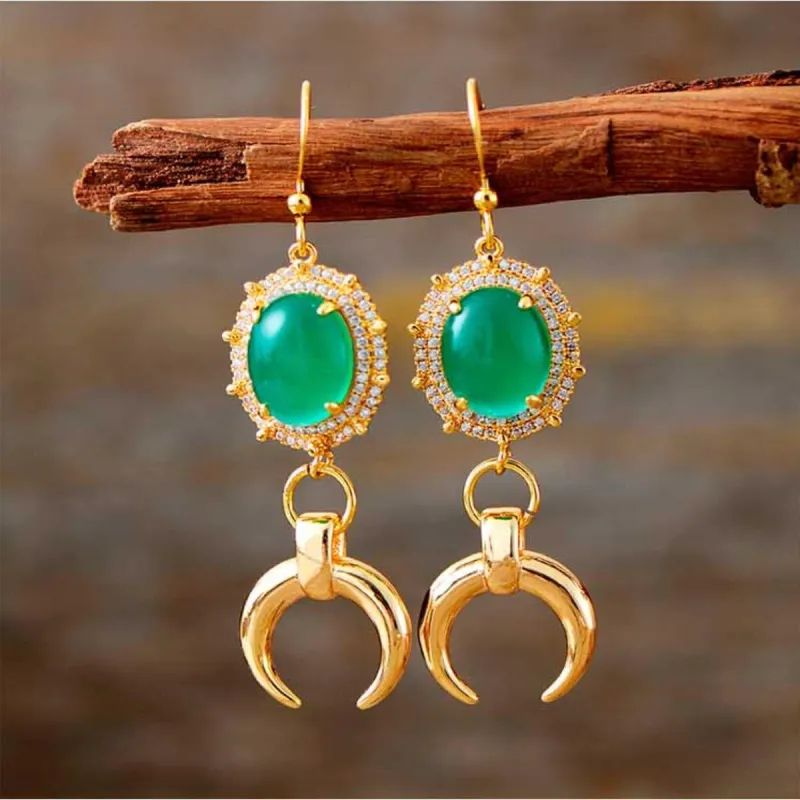Green Jade & Goldtone Framed Horn Drop Earrings sold by Zulily