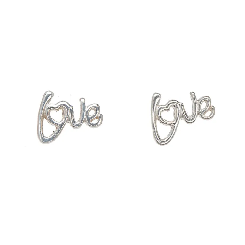 Sterling Silver Cursive Love Stud Earrings sold by Zulily