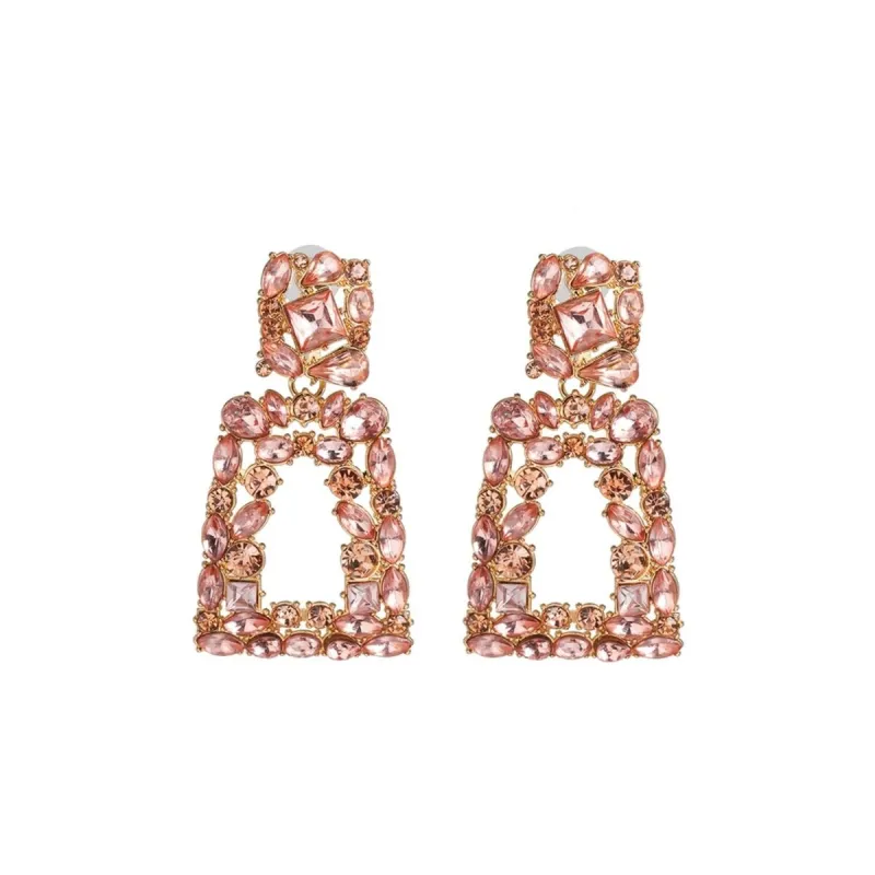Pink Clustered Geometric Crystal Open Drop Earrings sold by Zulily
