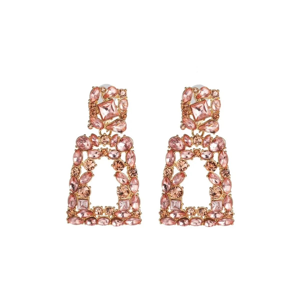 Pink Clustered Geometric Crystal Open Drop Earrings sold by Zulily