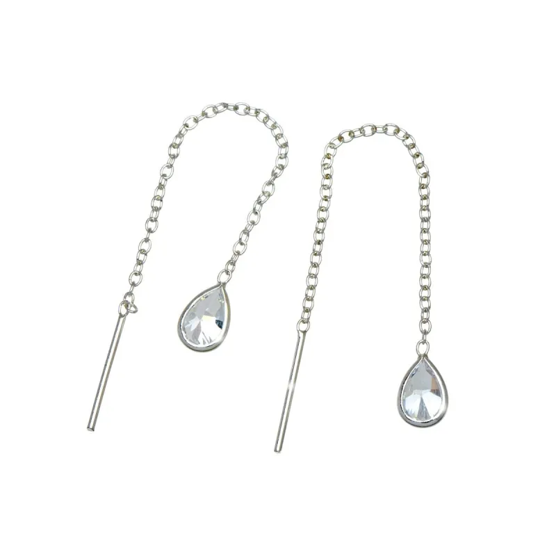 Sterling Silver Clear Cubic Zirconia Teardrop Threader Earrings sold by Zulily
