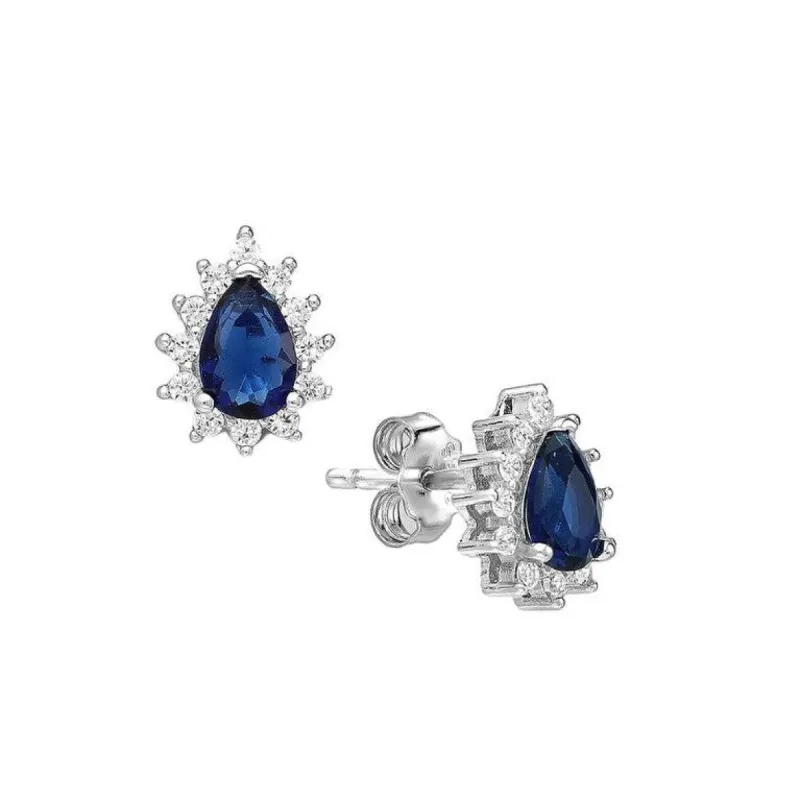 CZ Simulated Sapphire Teardrop Halo Stud Earrings - 925 Sterling Silver - Ag Sterling sold by Zulily