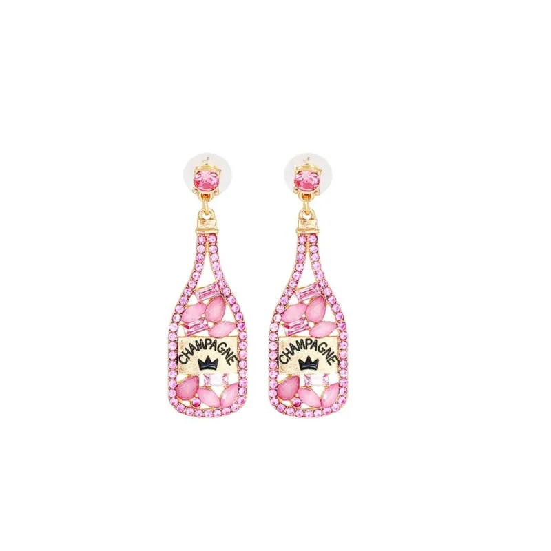 Goldtone & Pink Crystal Champagne Bottle Drop Earrings sold by Zulily