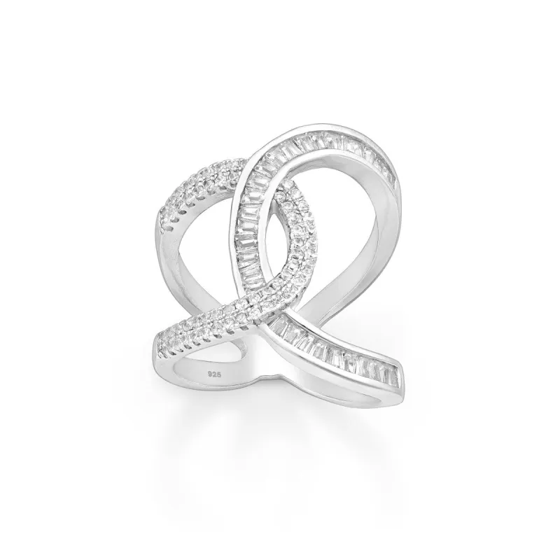 Cubic Zirconia & Sterling Silver Channel-Set Interlocked Ring sold by Zulily