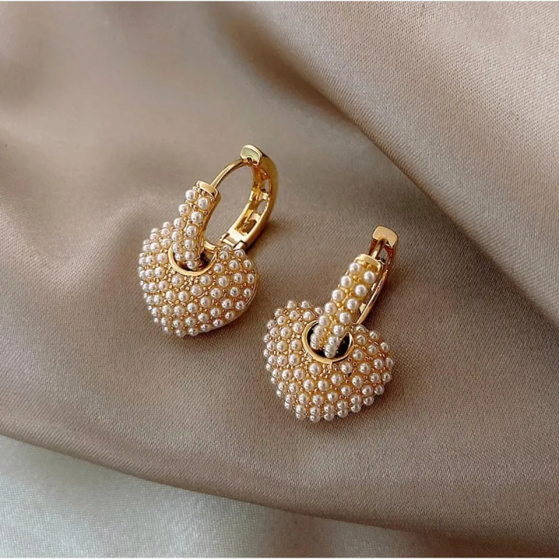 Goldtone Pearl Encrusted Multifunctional Hoop Heart Earring sold by Zulily